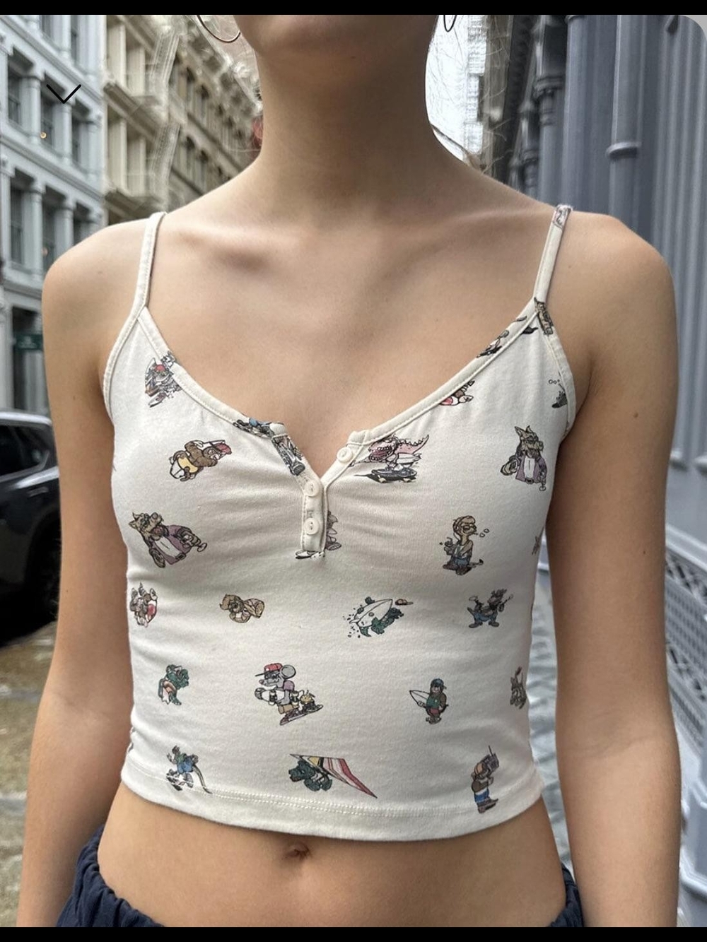 Brandy Melville Cream Printed Cropped Cami